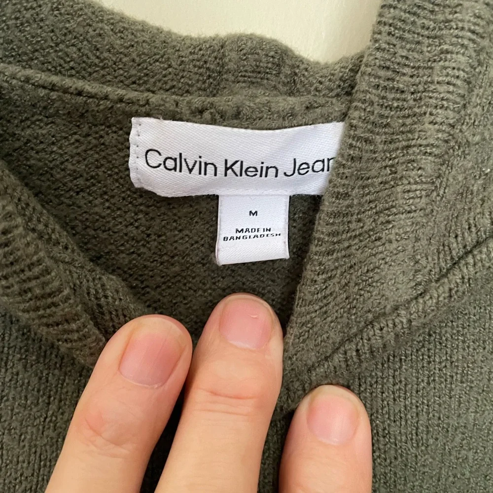 Calvin Klein olive green knit hoodie sweater - Picture 3 of 4
